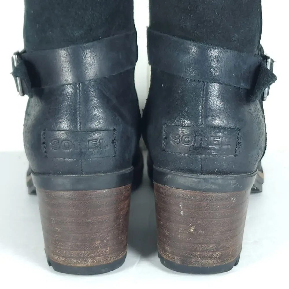 Sorel Women’s Cate US7 Black Leather Waterproof Side Zip Strappy Ankle Boots